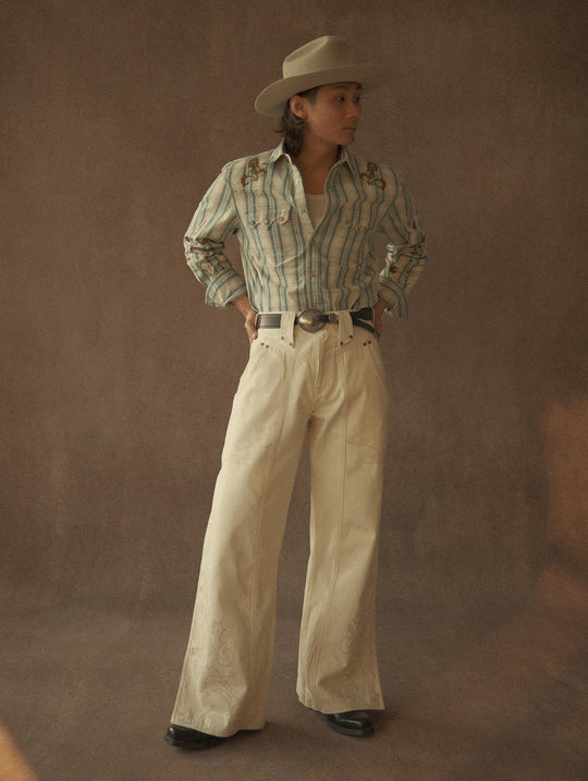 Western Series Green Checkered Floral Western shirt