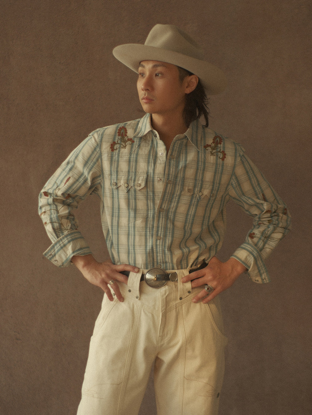 Western Series Green Checkered Floral Western shirt