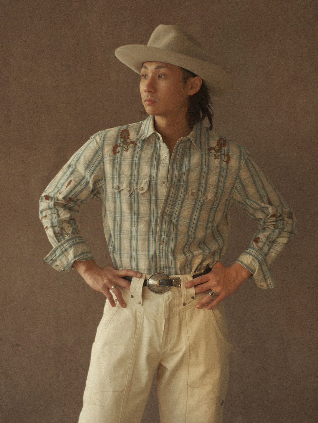 Western Series Green Checkered Floral Western shirt