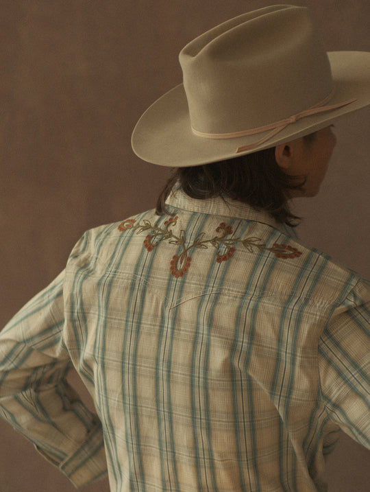 Western Series Green Checkered Floral Western shirt