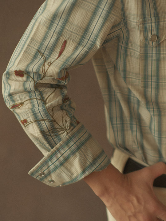 Western Series Green Checkered Floral Western shirt