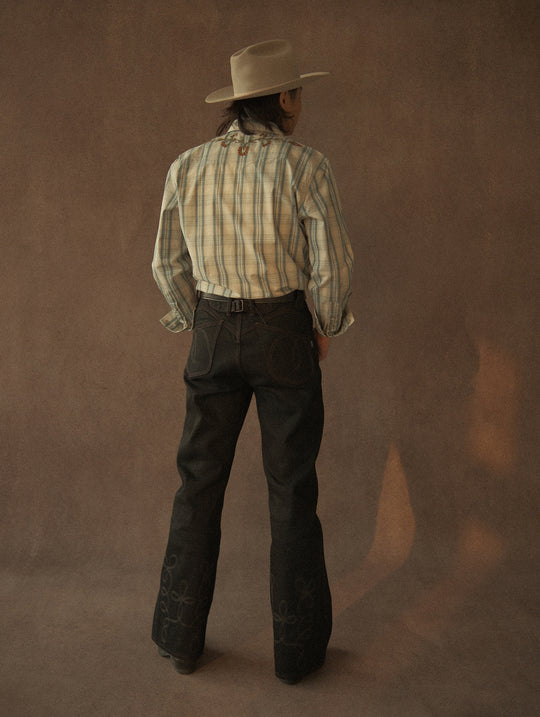 Western Series Green Checkered Floral Western shirt