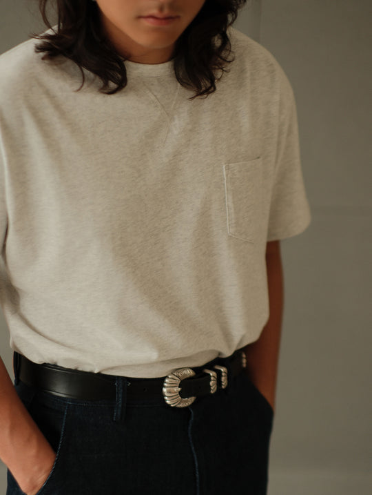 Single Pocket Basic T-Shirt-Grey