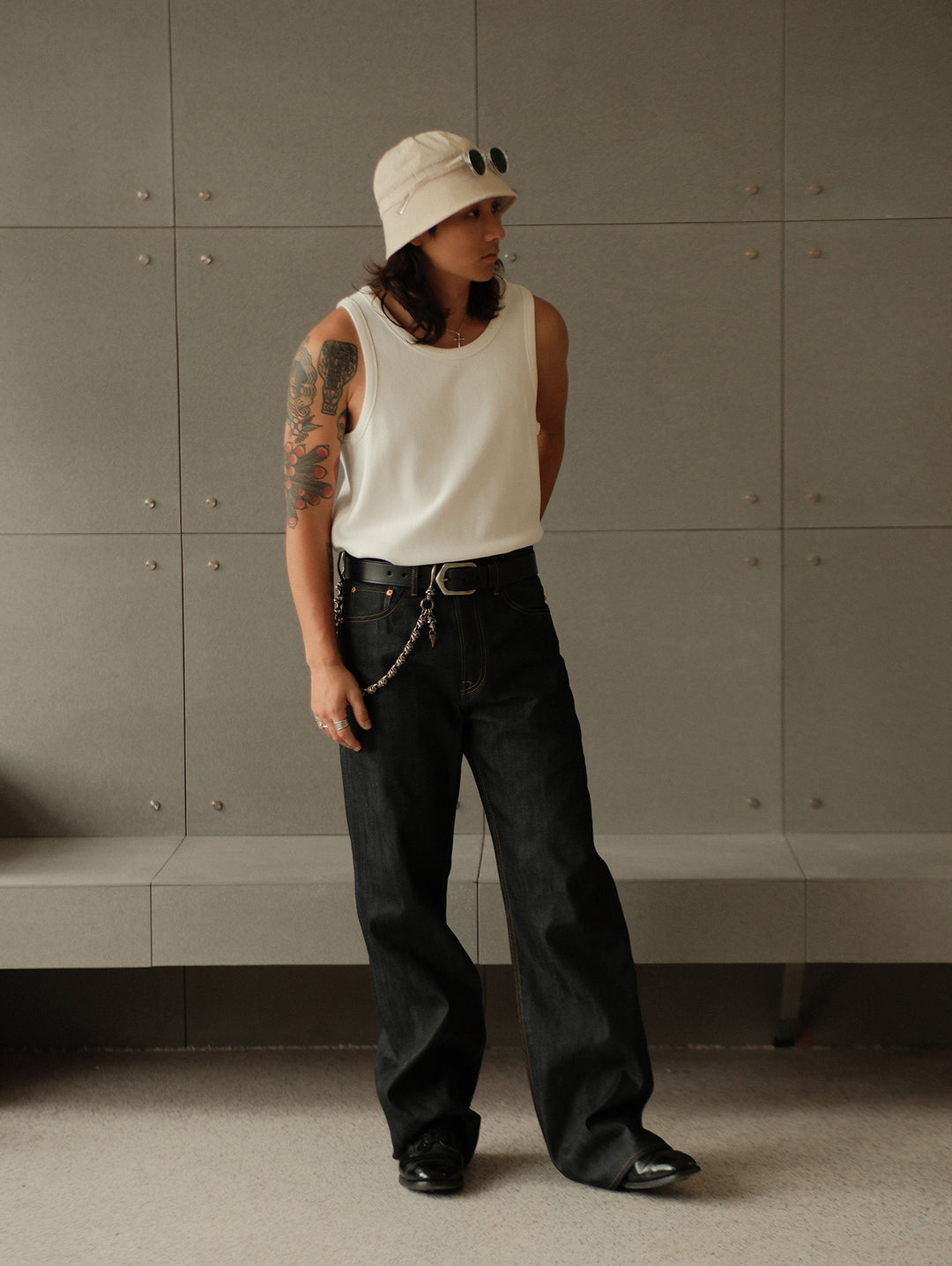 Waffle Tank Top-White