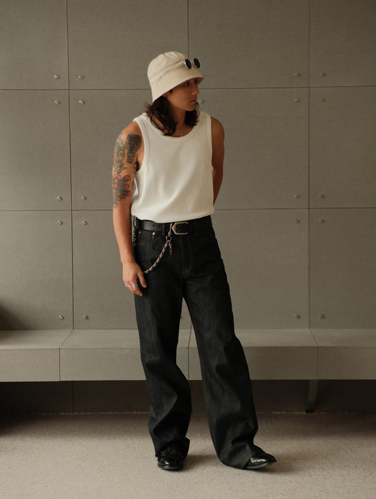 Waffle Tank Top-White