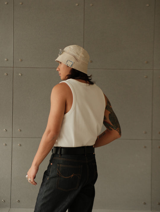 Waffle Tank Top-White