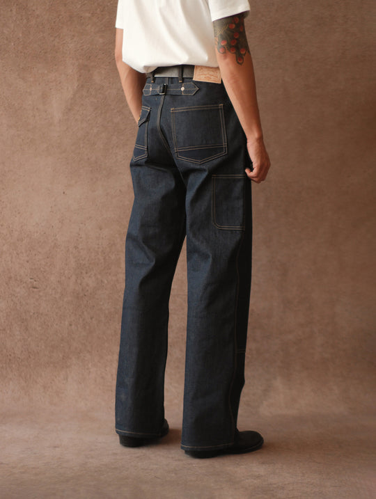Double-kasuri slub double-knee lumber denim jeans