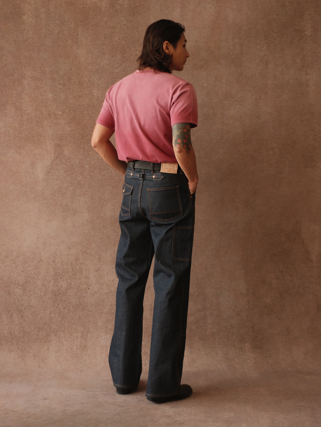 Double-kasuri slub double-knee lumber denim jeans