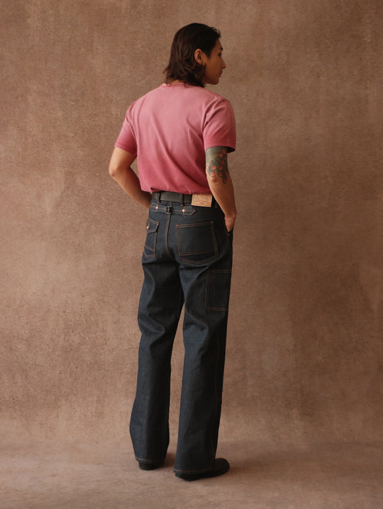 Double-kasuri slub double-knee lumber denim jeans