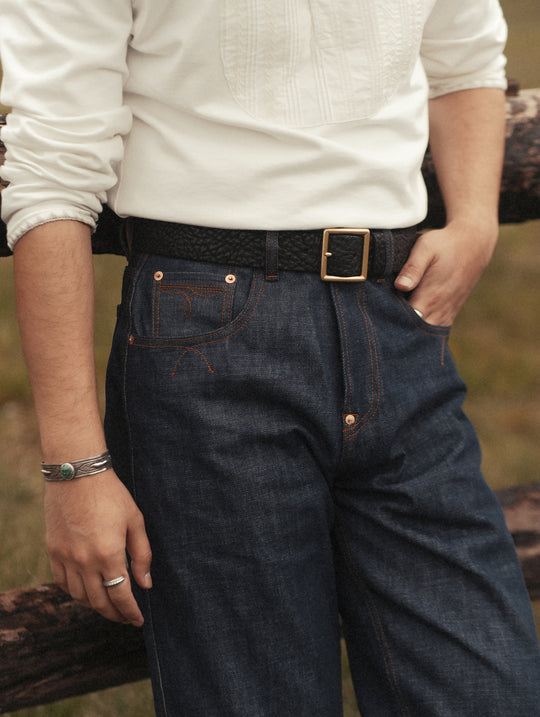 Western Series 14.9oz Houndstooth-Lined Selvedge Denim Wide-Leg jeans