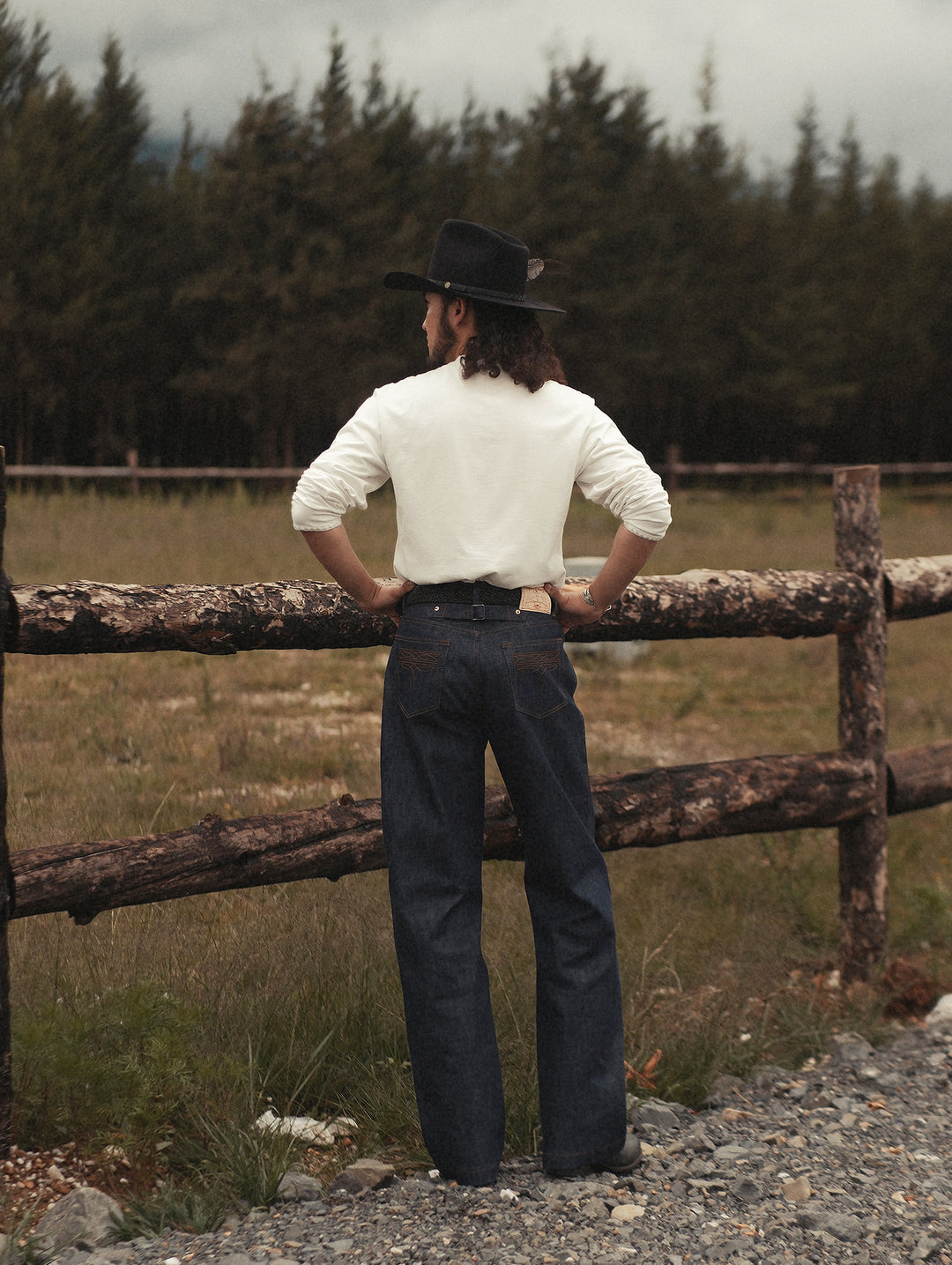 Western Series 14.9oz Houndstooth-Lined Selvedge Denim Wide-Leg jeans