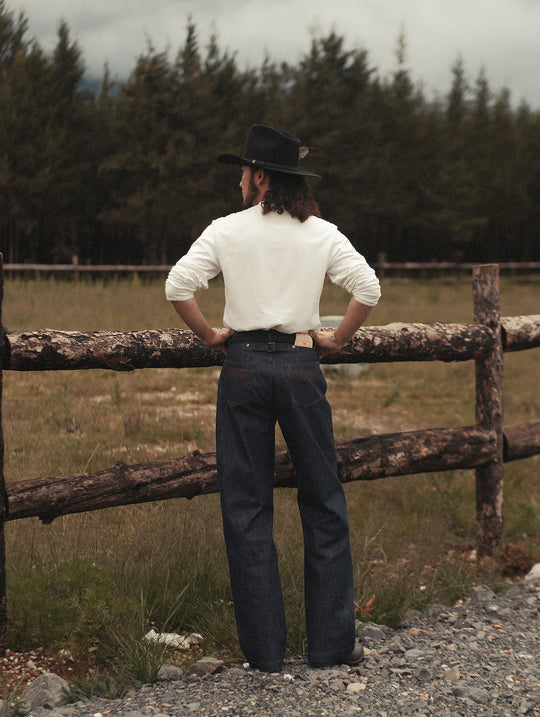 Western Series 14.9oz Houndstooth-Lined Selvedge Denim Wide-Leg jeans