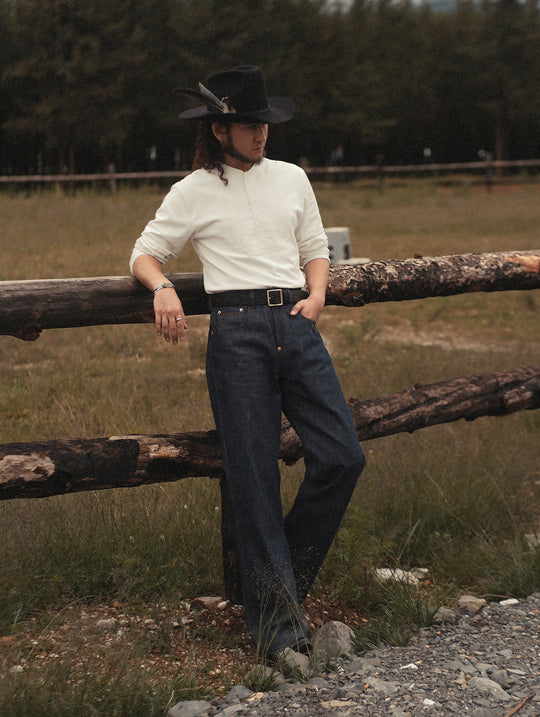 Western Series 14.9oz Houndstooth-Lined Selvedge Denim Wide-Leg jeans