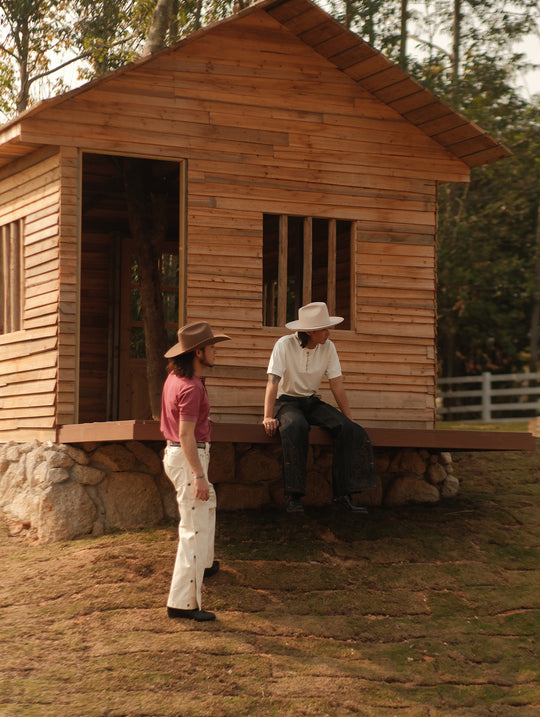 Western Series Floral Embroidered Henley T-shirt-White