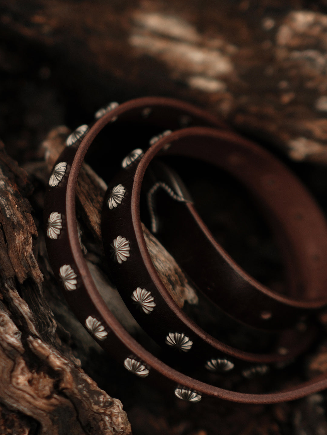 Western Rivet Belt with Engraved Braided-Pattern Alloy Buckle-Dark Brown