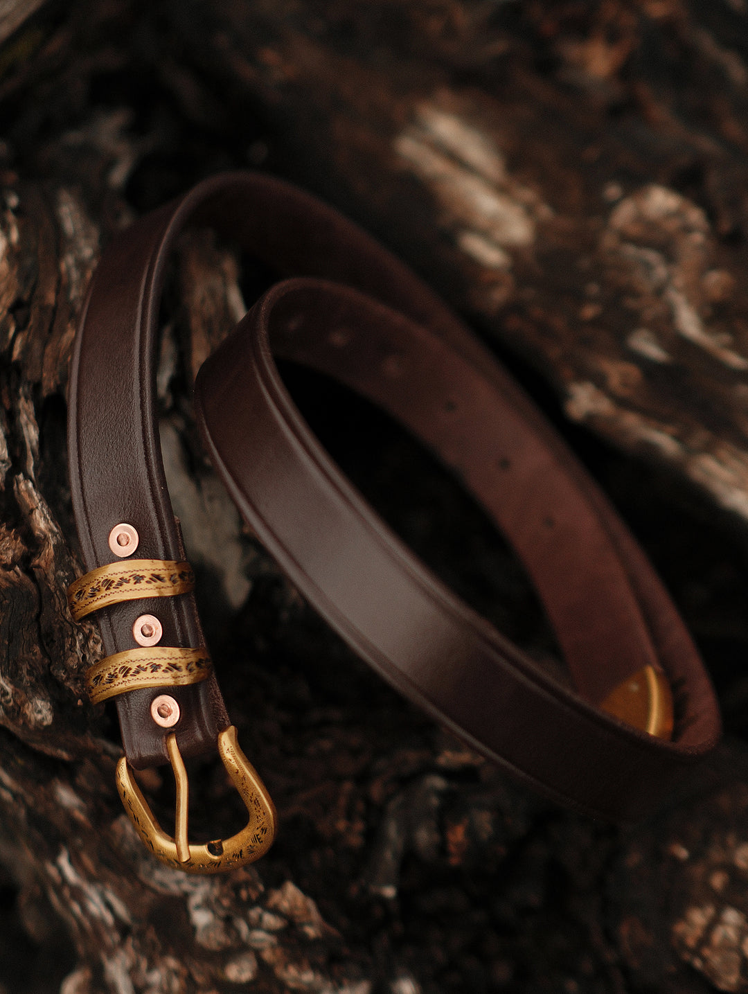 Western-Engraved Stainless Steel Buckle Leather Belt-Brown