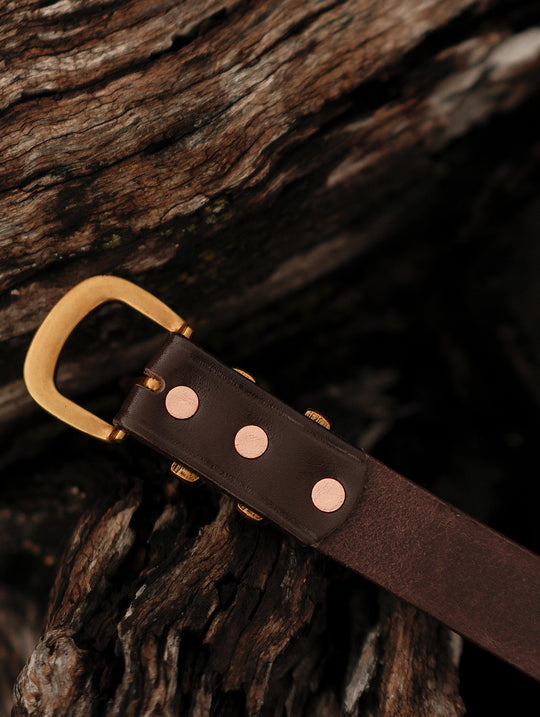 Western-Engraved Stainless Steel Buckle Leather Belt-Brown