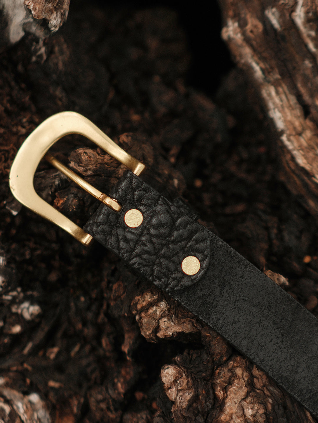 Brass Pin-Buckle Bison-Embossed Leather Belt-Curved Buckle
