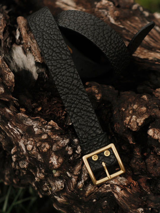 Brass Pin-Buckle Bison-Embossed Leather Belt-Square Buckle