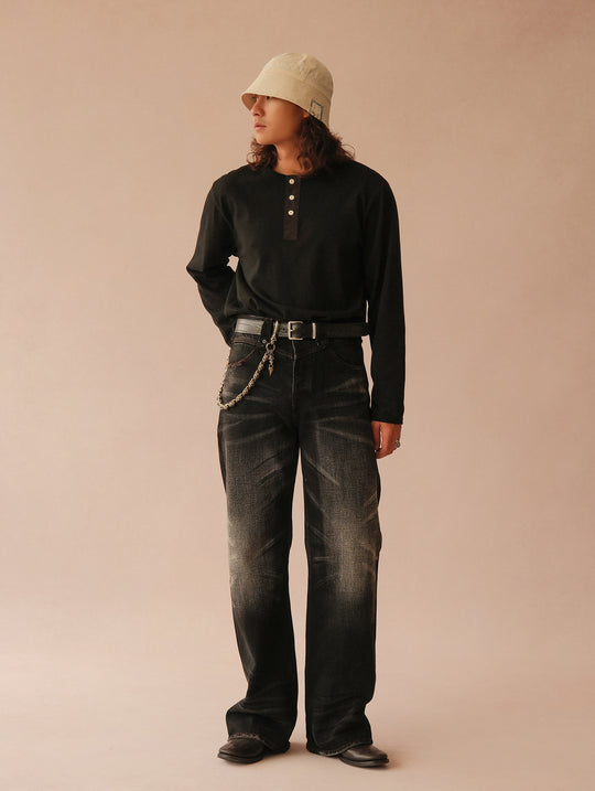 Alligator Bamboo-joint Patterned Embossed Square Buckle Belt-Black