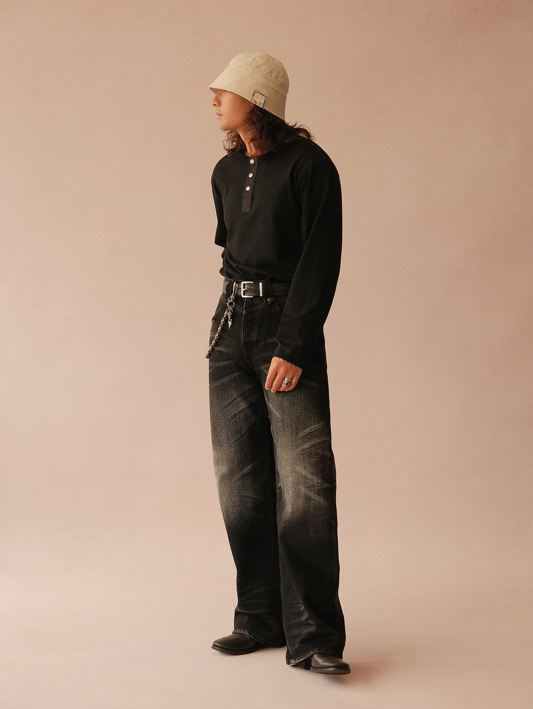 Black Swordsman Mid-Rise Wide-Leg Washed Denim jeans