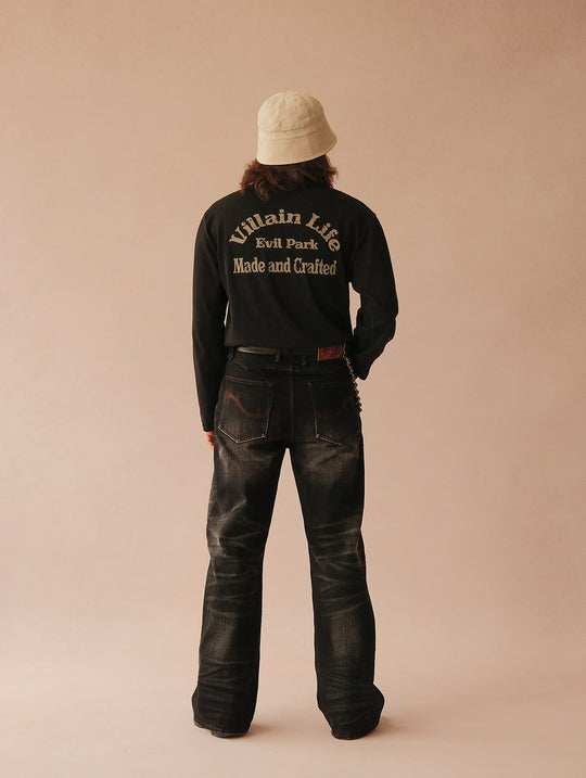 Black Swordsman Mid-Rise Wide-Leg Washed Denim jeans