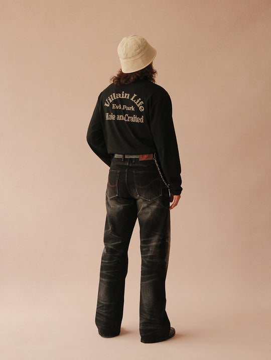 Black Swordsman Mid-Rise Wide-Leg Washed Denim jeans