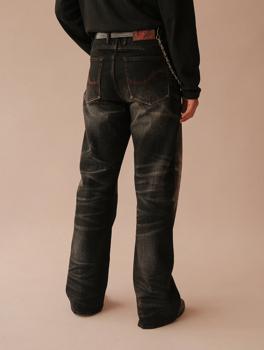 Black Swordsman Mid-Rise Wide-Leg Washed Denim jeans