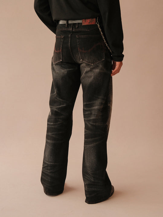 Black Swordsman Mid-Rise Wide-Leg Washed Denim jeans