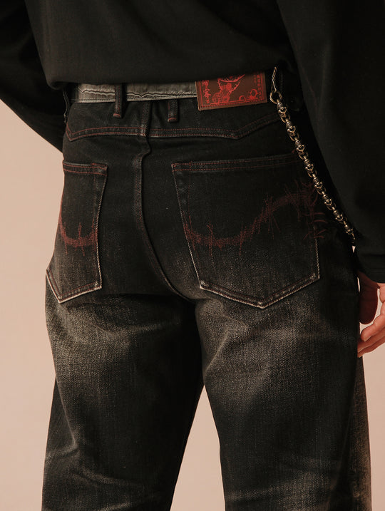 Alligator Bamboo-joint Patterned Embossed Square Buckle Belt-Black