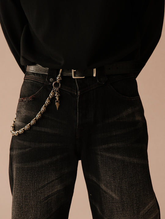Black Swordsman Mid-Rise Wide-Leg Washed Denim jeans