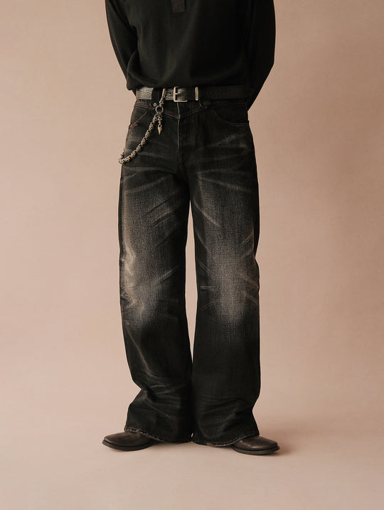 Alligator Bamboo-joint Patterned Embossed Square Buckle Belt-Black