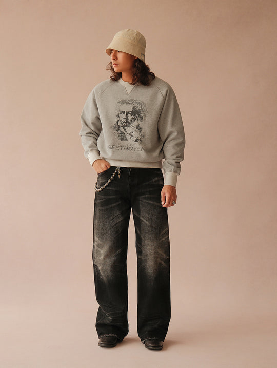 Black Swordsman Mid-Rise Wide-Leg Washed Denim jeans