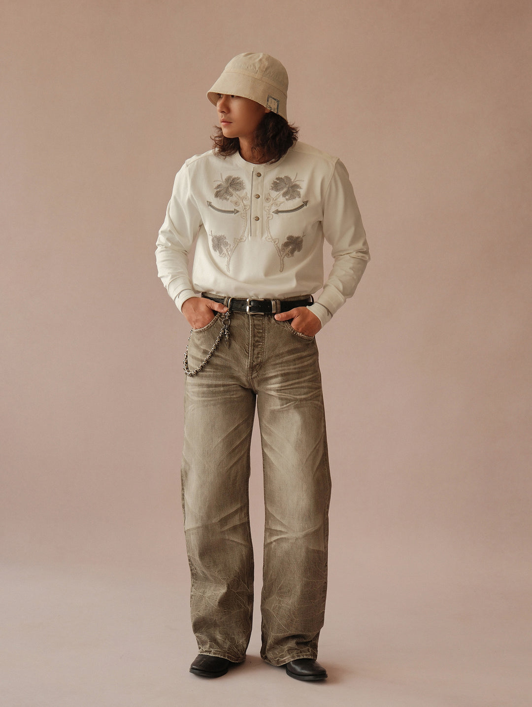 Snakepit 3D Tucked Wide-Leg Washed Denim Jeans