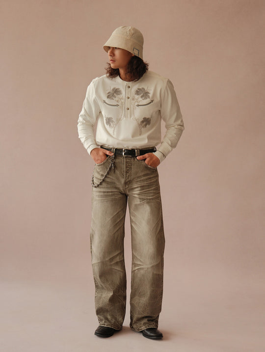 Snakepit 3D Tucked Wide-Leg Washed Denim Jeans