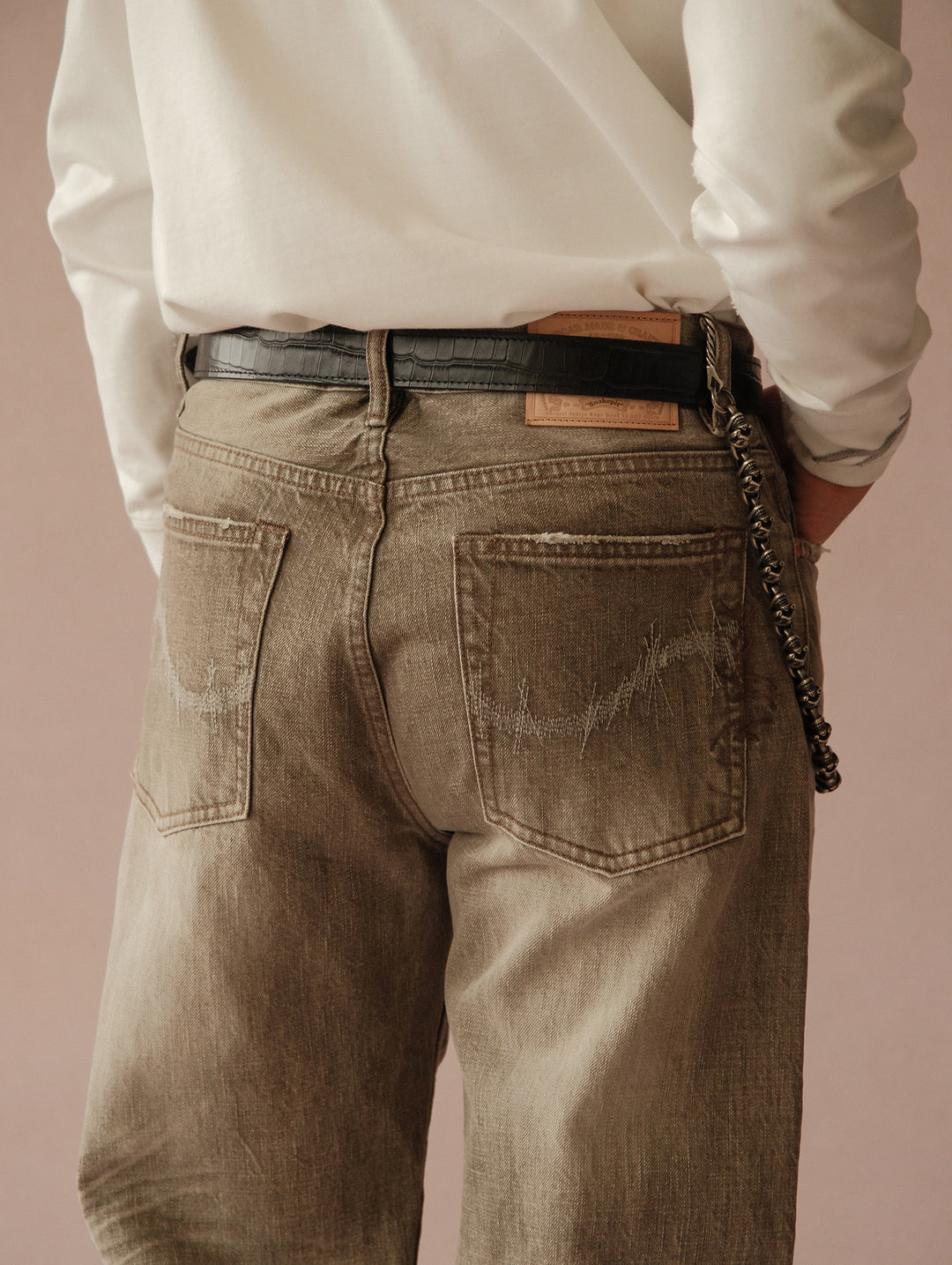 Alligator Bamboo-joint Patterned Embossed Belt-Stainless Steel Buckle-Black