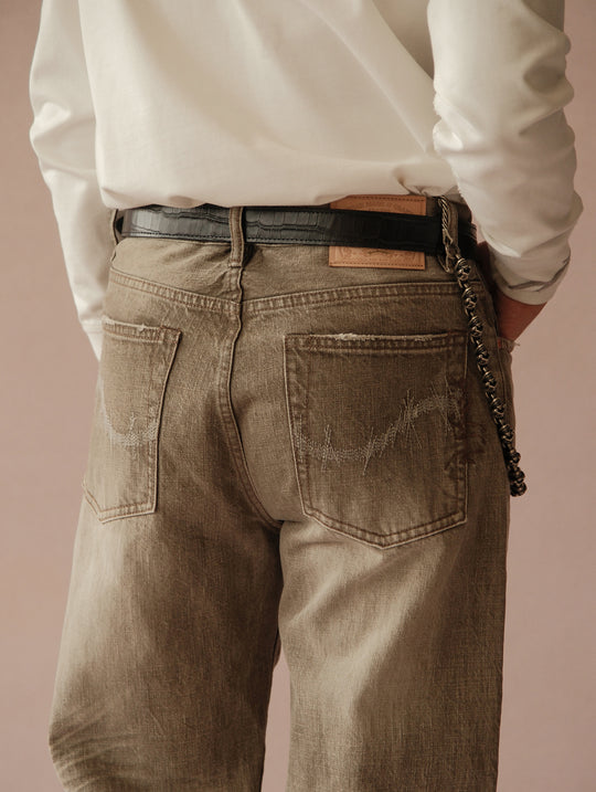 Alligator Bamboo-joint Patterned Embossed Belt-Stainless Steel Buckle-Black