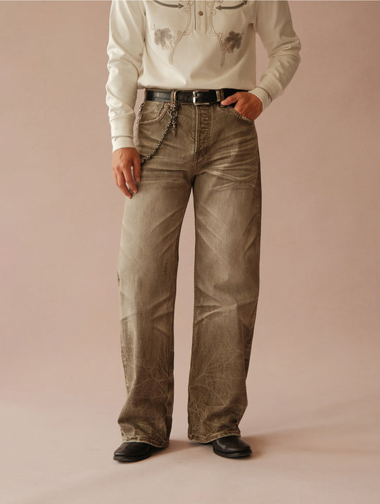 Snakepit 3D Tucked Wide-Leg Washed Denim Jeans