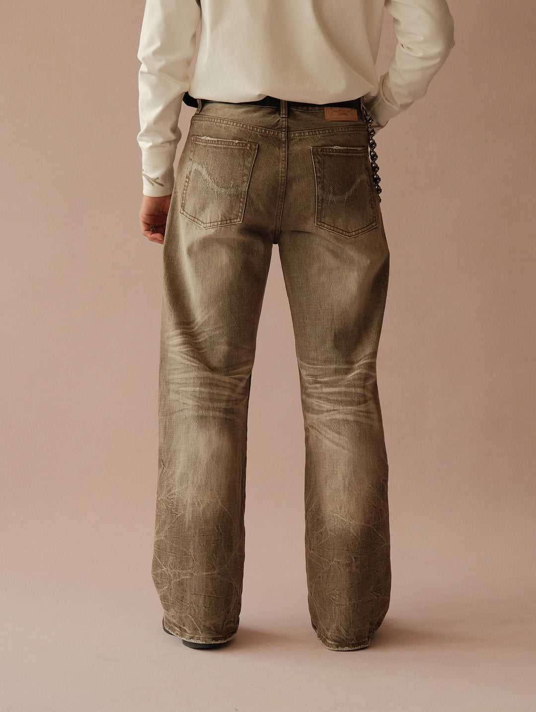 Snakepit 3D Tucked Wide-Leg Washed Denim Jeans