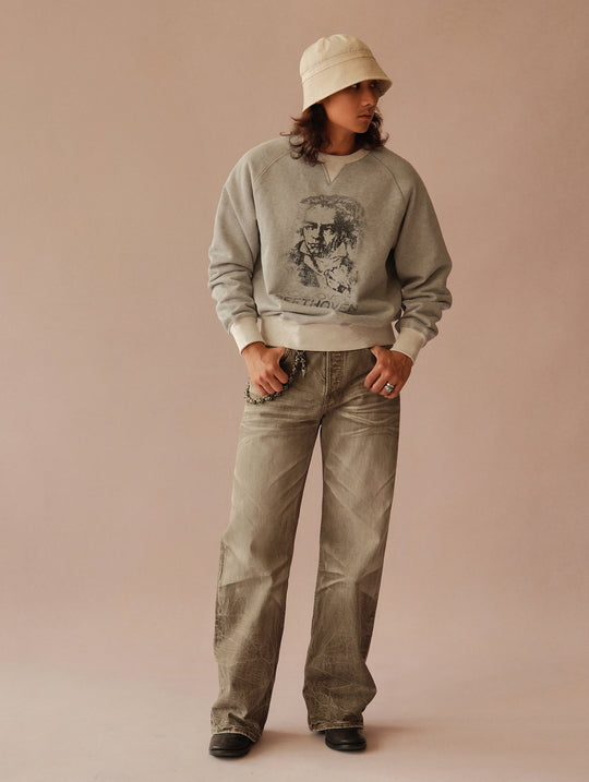 Snakepit 3D Tucked Wide-Leg Washed Denim Jeans