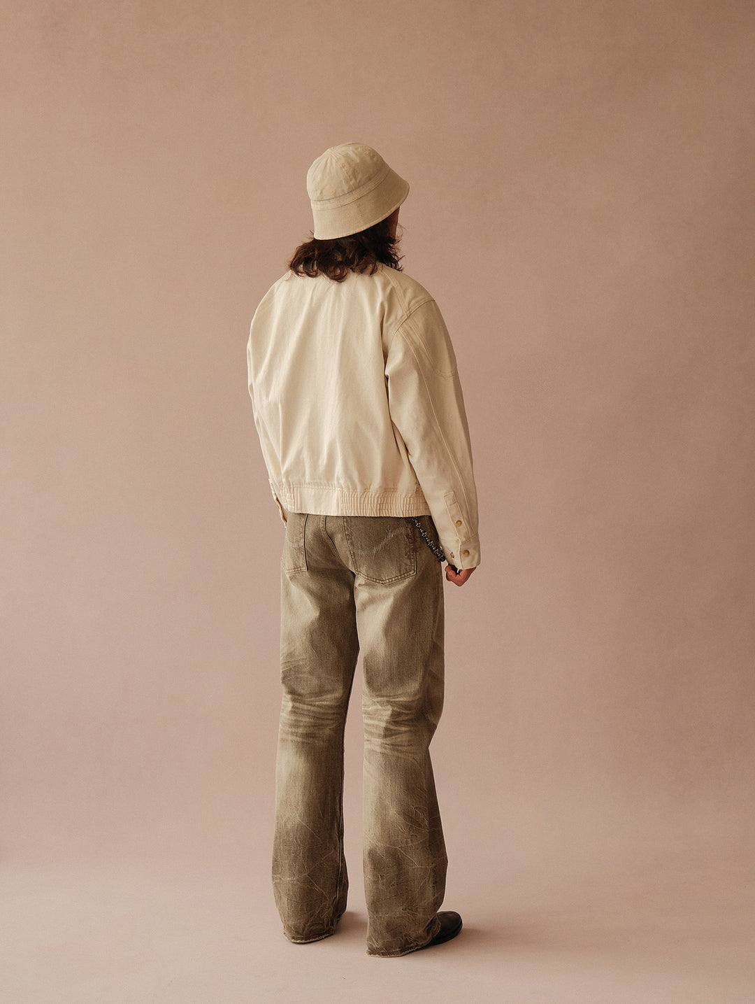 Motorcycle-Style White Denim Harrington Jacket