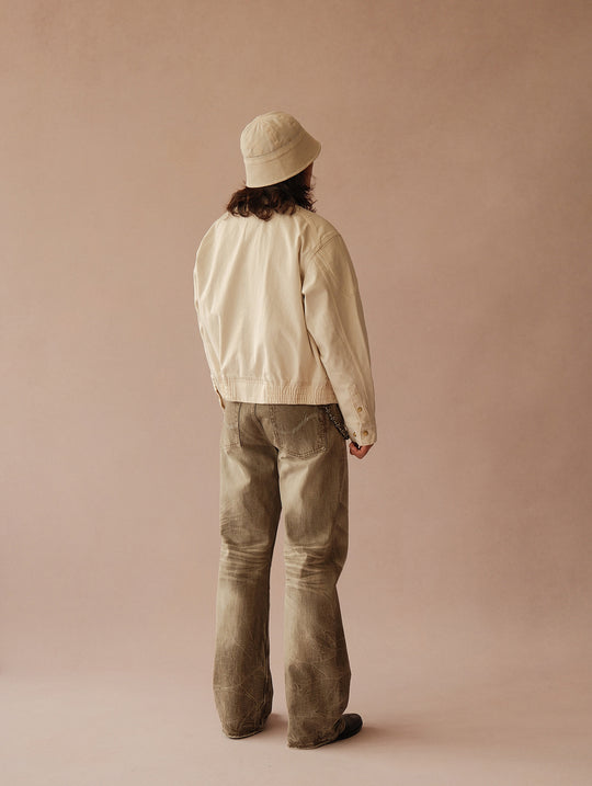 Motorcycle-Style White Denim Harrington Jacket