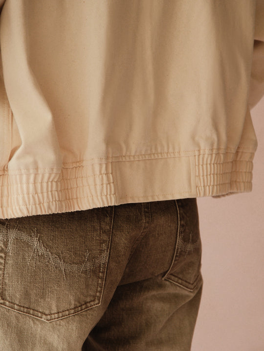 Motorcycle-Style White Denim Harrington Jacket