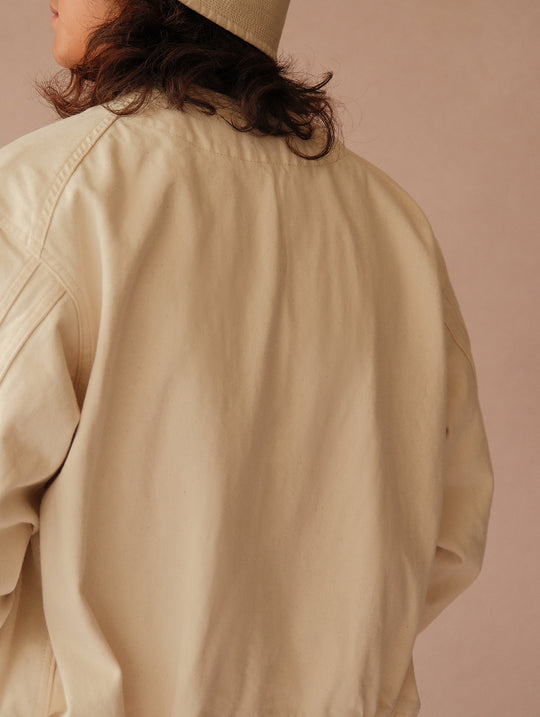 Motorcycle-Style White Denim Harrington Jacket