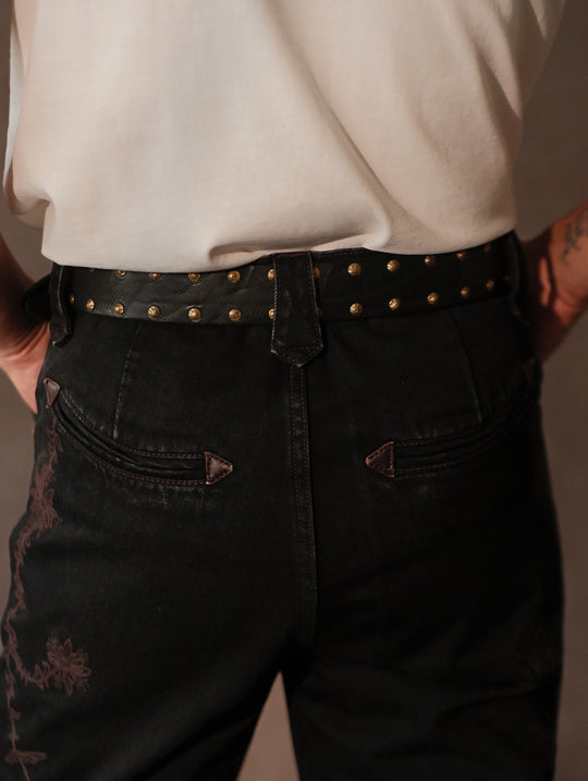 Bison-Grain Leather Cavalry Belt-Black