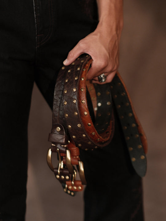 Bison-Grain Leather Cavalry Belt-Black