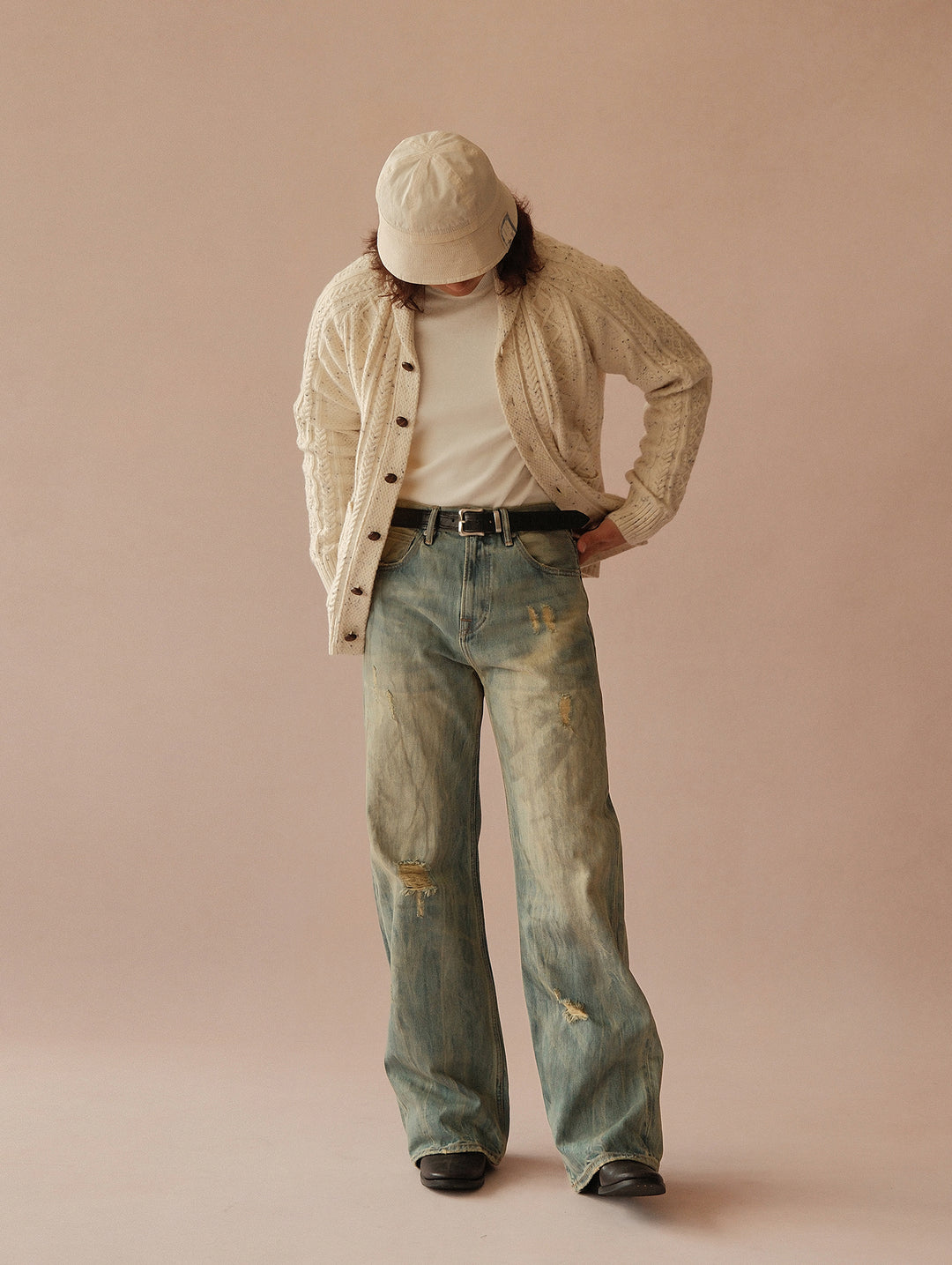 16.5OZ Nevada Faded Mid-High Rise Wide-Leg Jeans