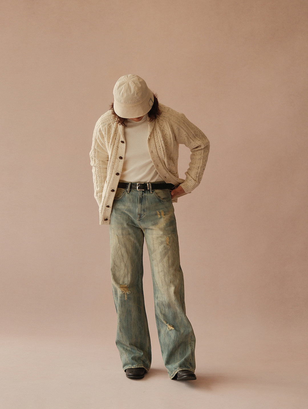 Alligator Bamboo-joint Patterned Embossed Belt-Stainless Steel Buckle-Black