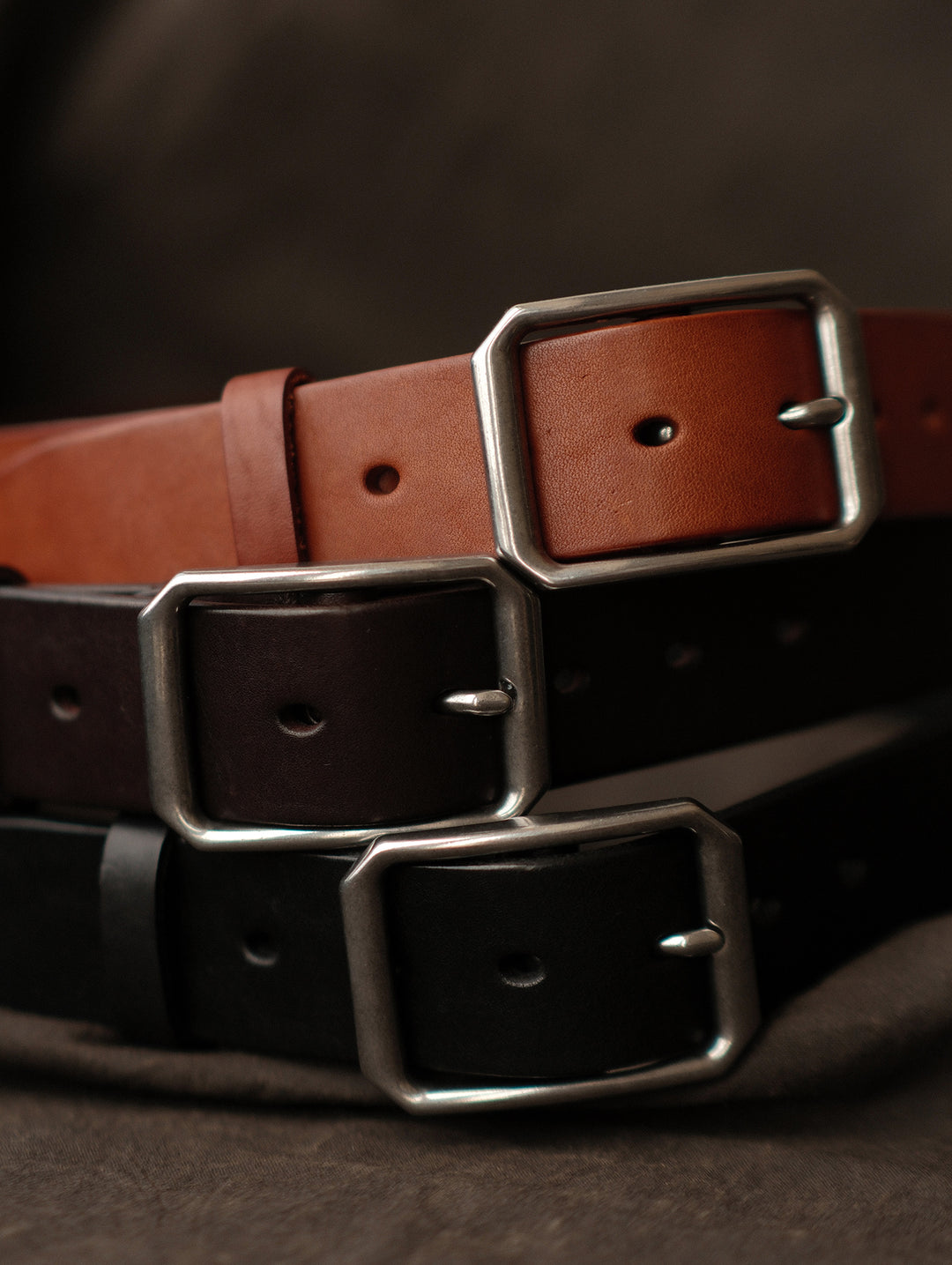Vintage Octagonal Steel Pin Buckle Leather Belt-Black