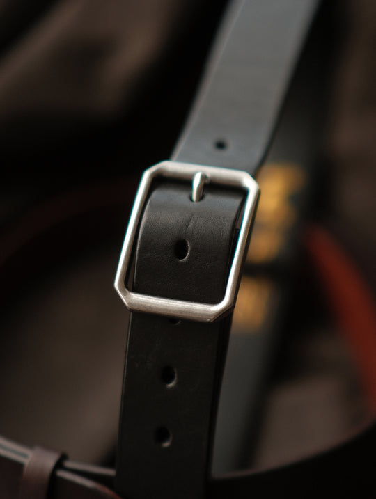 Vintage Octagonal Steel Pin Buckle Leather Belt-Black
